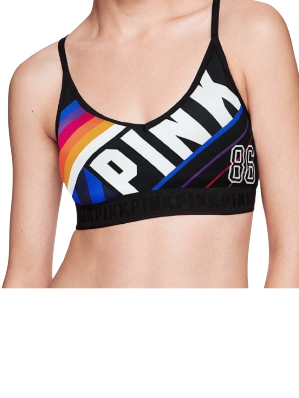PINK Victoria's Secret Black Rainbow Stripe Sports Bralette